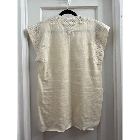 Zara Sleeveless Lace Detail V Neck Ivory Cream Cotton Top size Small - Picture 3 of 6
